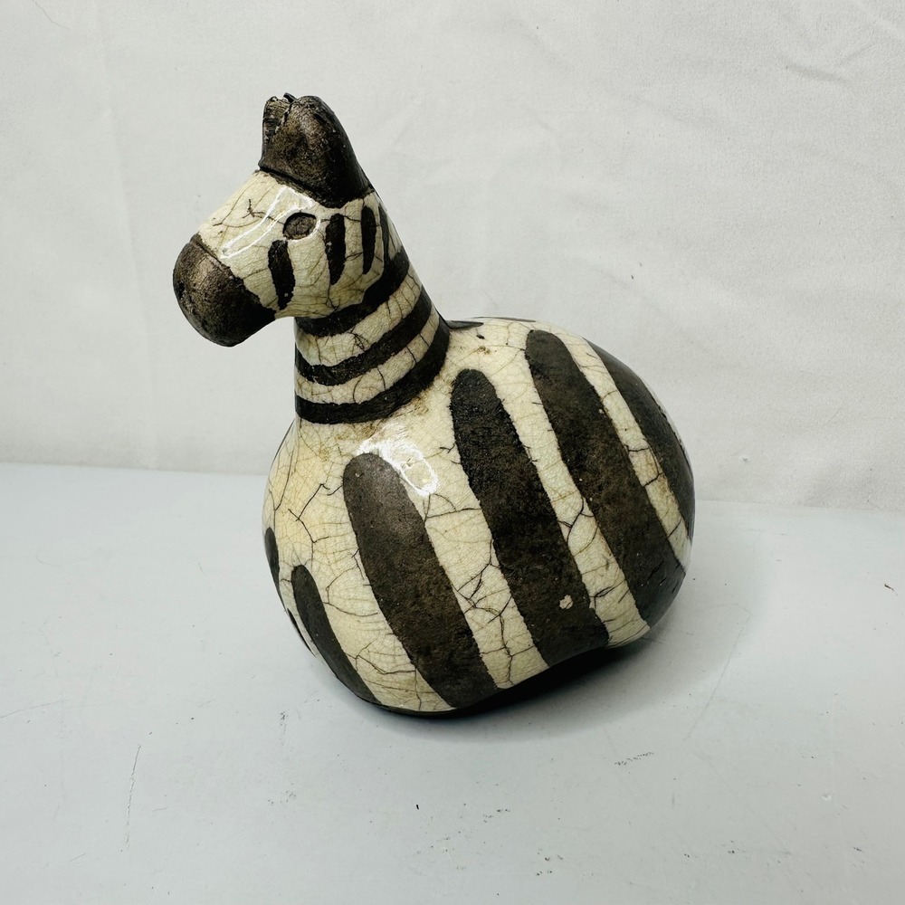 Studio Pottery Zebra Figurine Crackle Glaze Hand Painted Signed Art Piece